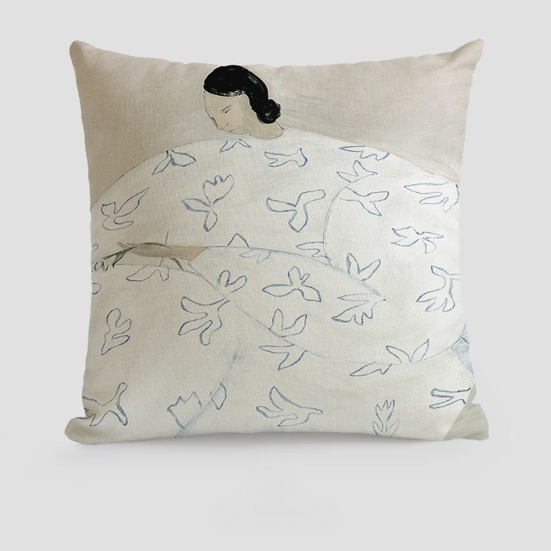 Fashionable Japanese-style literary art single-sided printed solid color sofa cushion cover, home decor cotton linen pillowcase