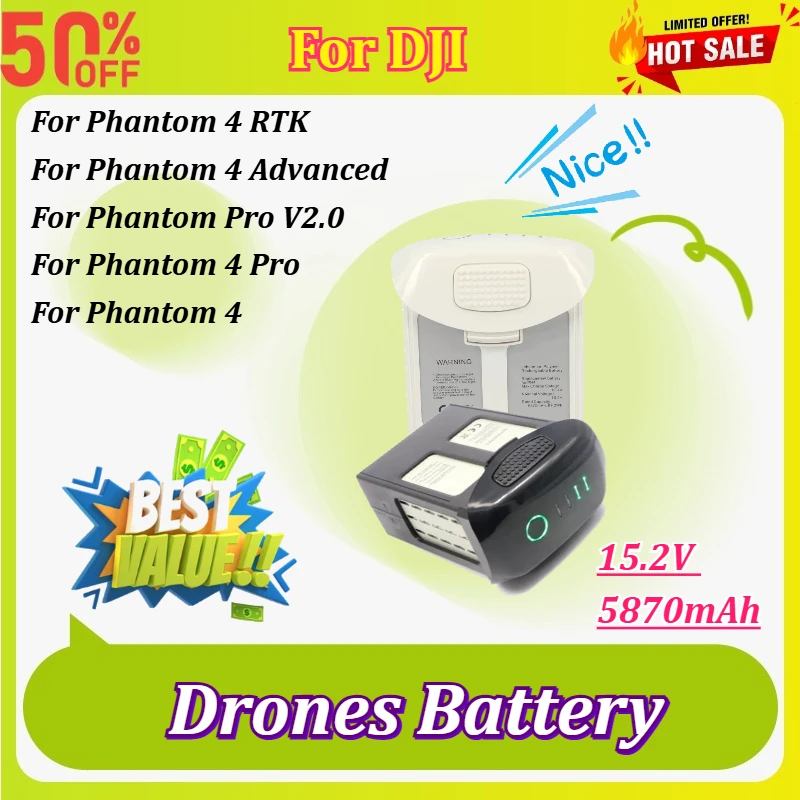 

High-Capacity 15.2V 5870mAh Drones Battery for DJI Phantom 4/4 RTK /4 Advanced/4 Pro V2.0 Series Upgraded Flight Time in Stock