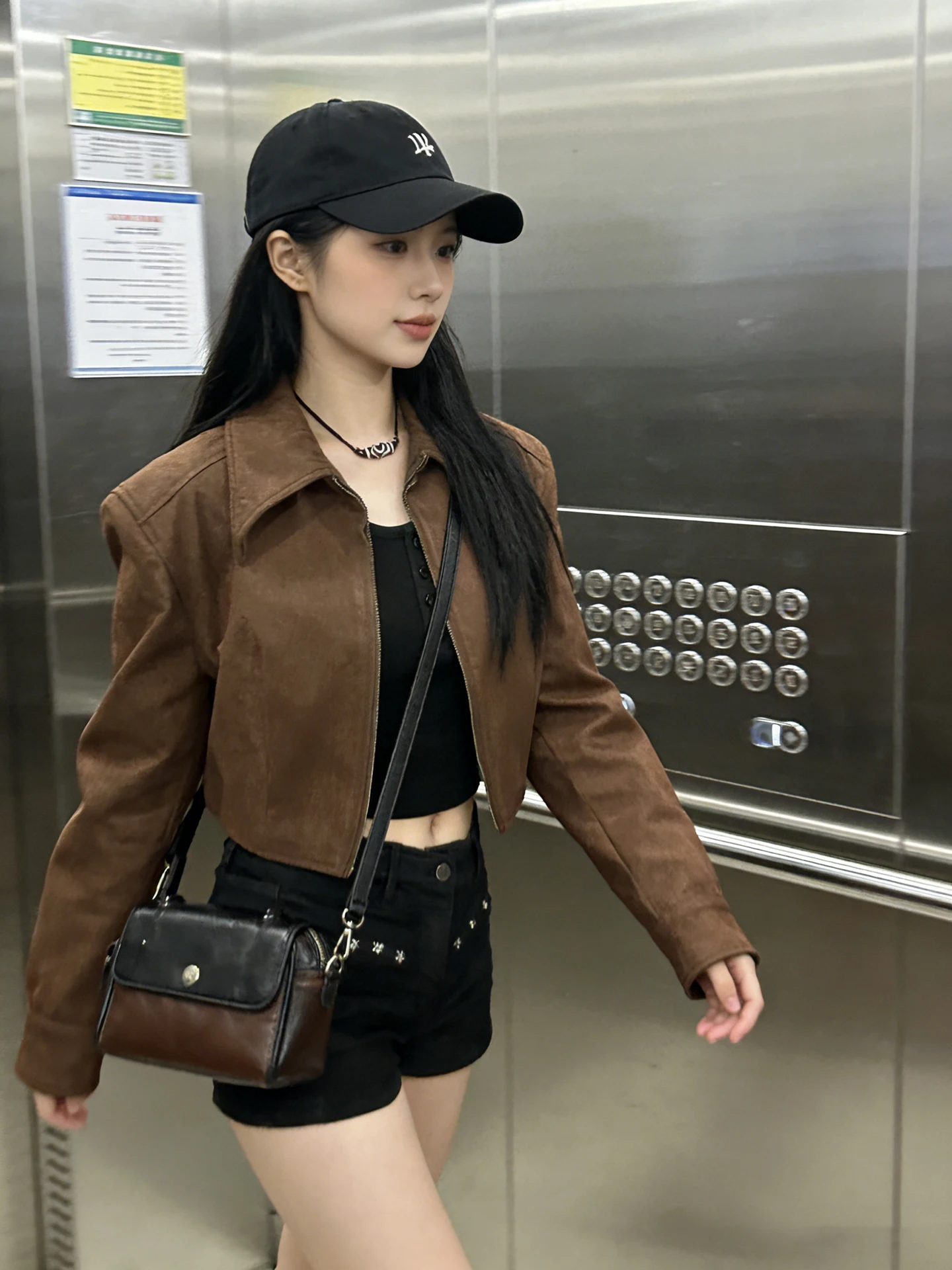 Giacca Americana Retrò in Camoscio per Donna, Colore Caffè, Nuova Moda Primaverile, Cappotto Elegante per Signore