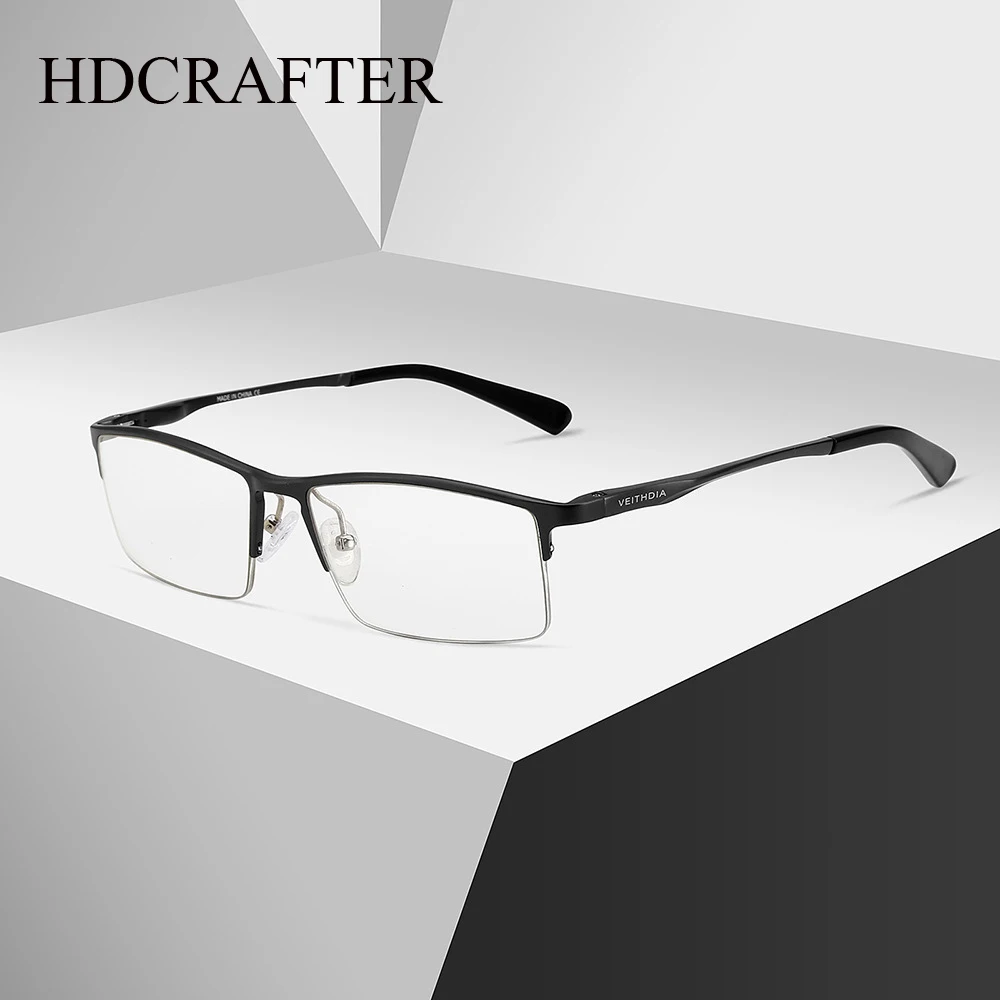 

HDCRAFTER Men's Glasses Half Rim Optical Metal TR90 Elasticity Temples Frame Customizable Prescription Eyewear for Male 8721