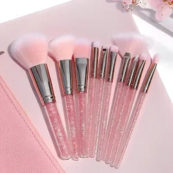 10Pcs Pink Crystal Handle Professional Makeup Brushes Kit Soft Synthetic Hair Blush Foundation Blending Beauty MakeUp Brush