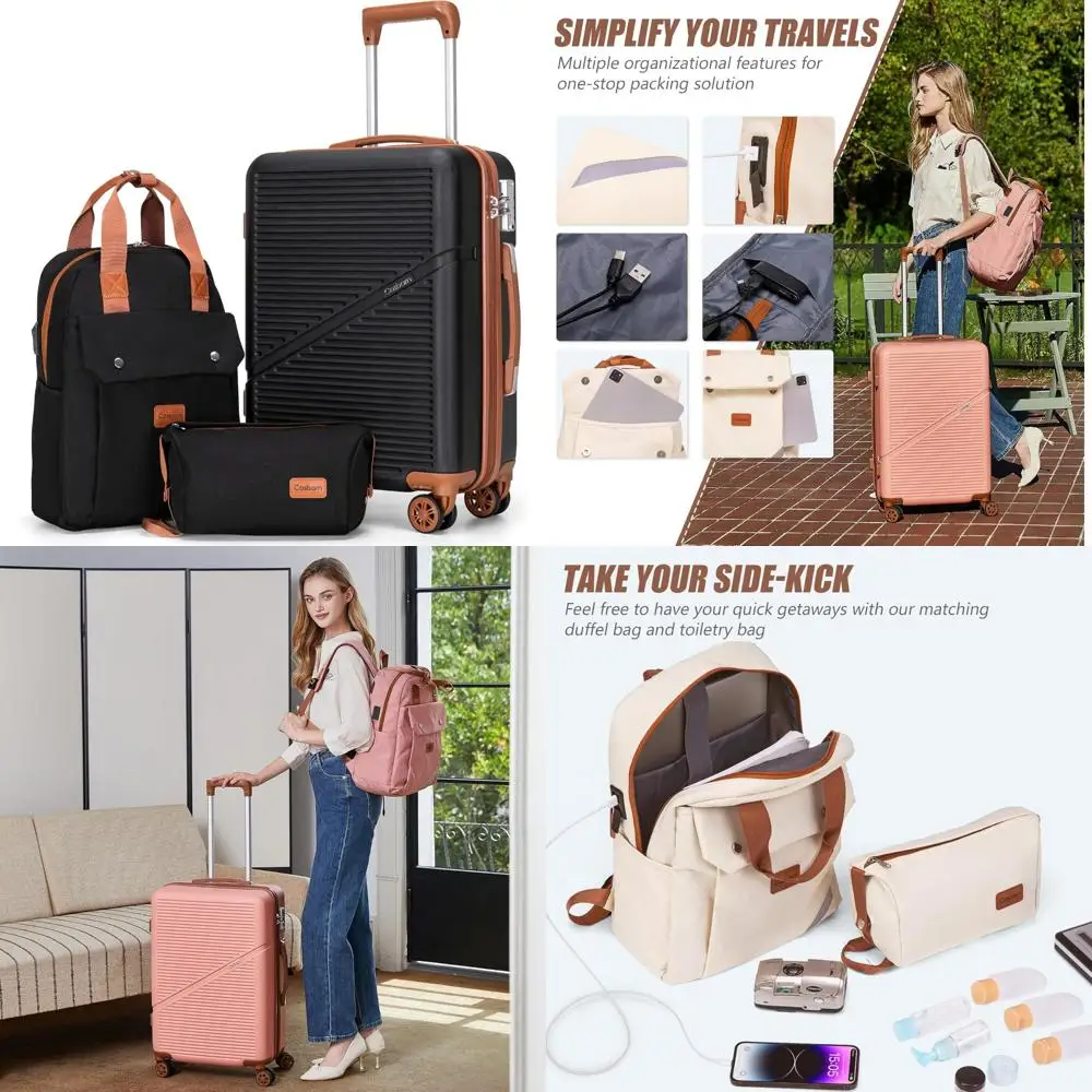 

Легкий набор чемоданов из трех предметов размером 22x14x9 для воздушных путешествий, 20-дюймовые чемоданы из АБС-пластика на колесах, замок TSA — прочный водонепроницаемый