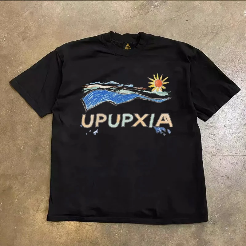 Loose Fit Cotton T-Shirt Unisex Short Sleeve Double Thread UPUPXIA Hero Print Sweat Absorbent round Neck Casual Summer Top