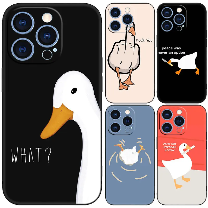 Cartoon Doubt Duck Black Phone Case For Apple iPhone 15 14 13 12 Mini 11 Pro MAX XR X XS 7 8 Plus SE 2020 2022 Cover