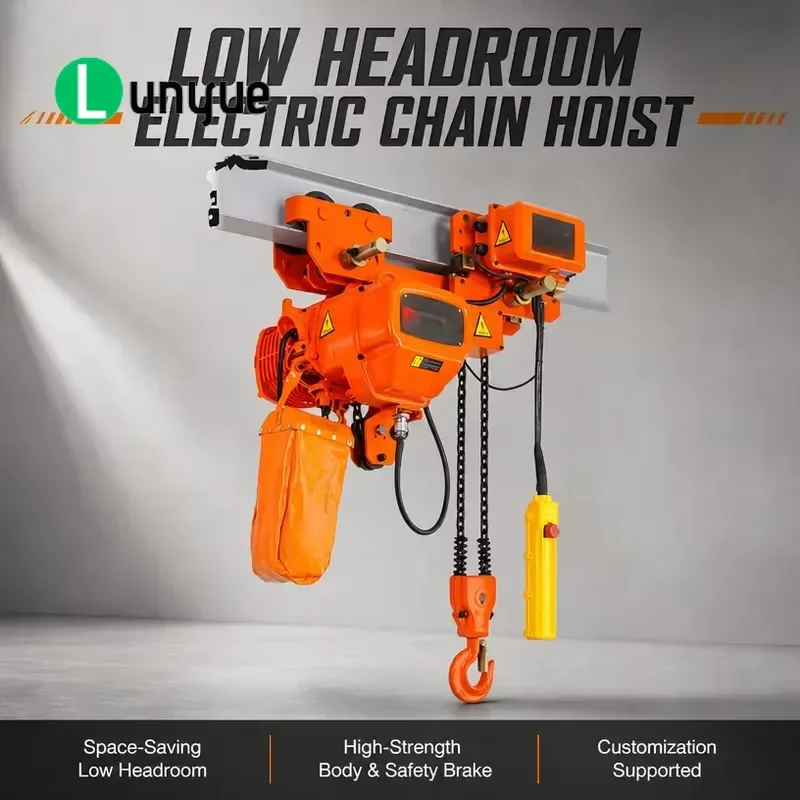 2 Ton Low Headroom Electric Hoist with Trolley Double Pulley 380V Three Phase for Workshop Warehouse Lifting