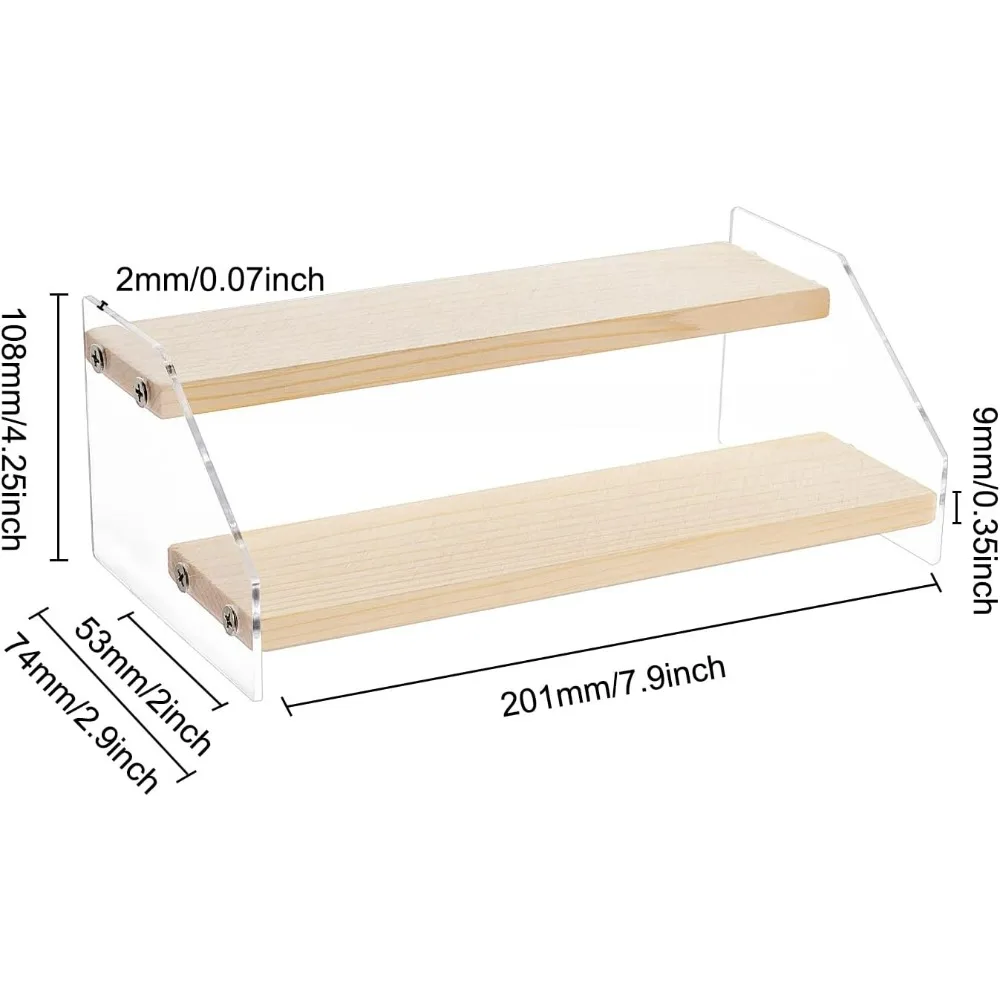 Wood Display Stand 2-Step Wood Shelf Display Shelves 8x2 inch 2-Tier Wood Display Riser for Vendors Doll Figures Cupcakes