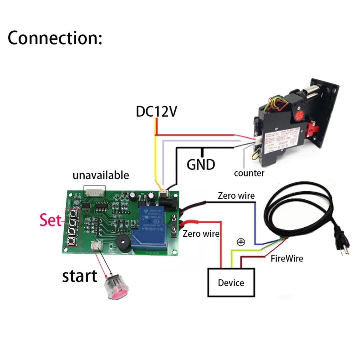 Four Digits Timer Control Board for Coin Acceptor Massage Chair Water Arcade Vending Washing Machine Game