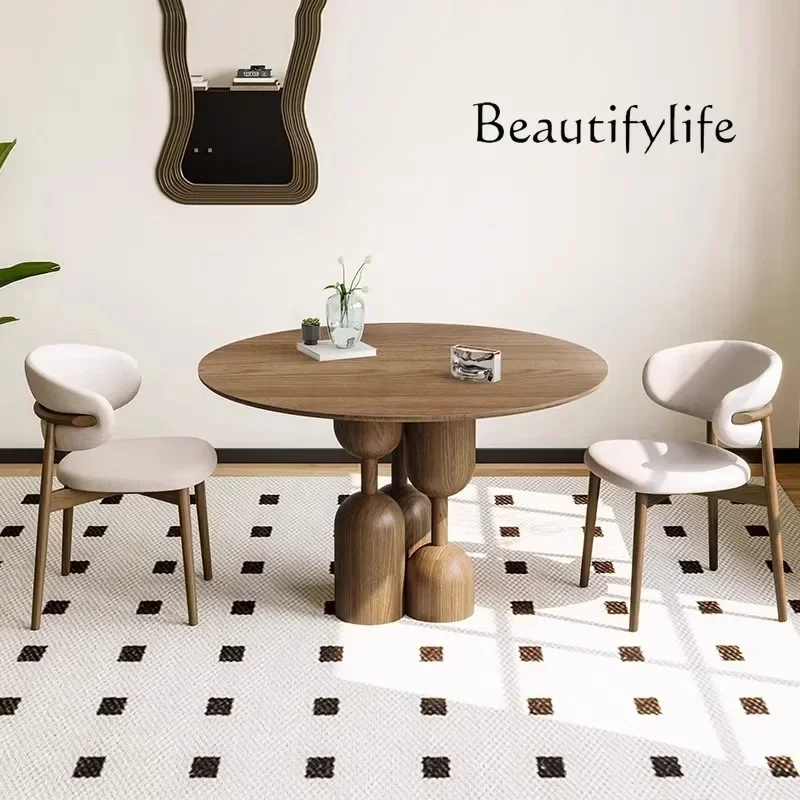 Wabi-sabi Nordic rock slab round dining table retro home dining table modern simple ash wood solid wood