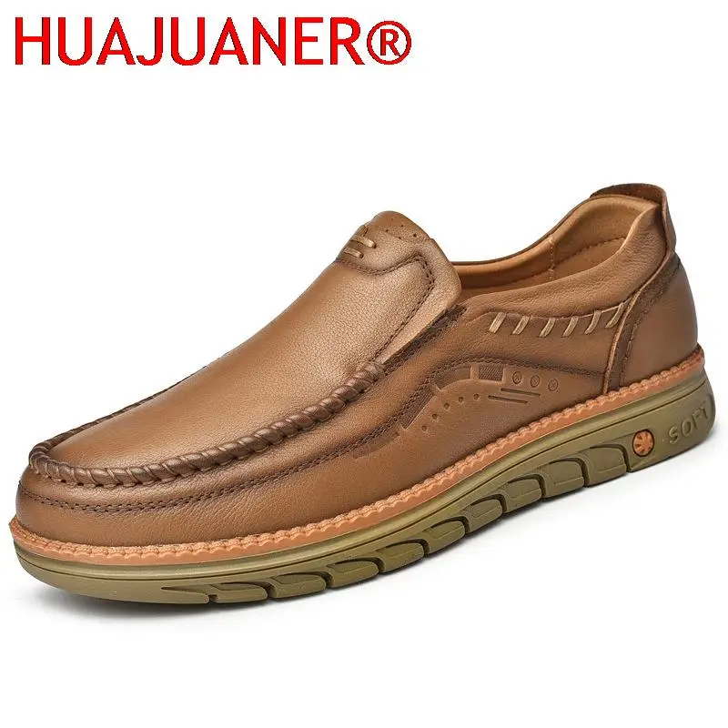 Fashion Genuine Leather Mens Shoes Comfy Casual Boat Shoes Men Business Sneakers Office Outdoor Footwear Comfortable Slip-On