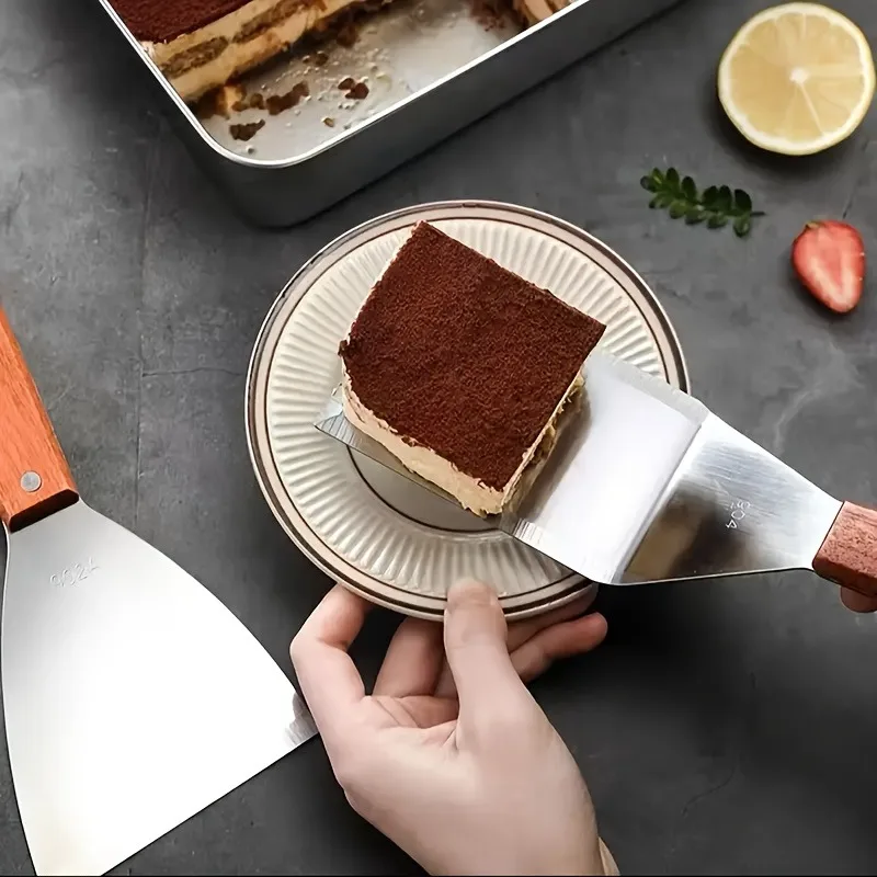Stainless Steel Cake Shovel with Wooden Handle Special Tiramisu Spatula for Flipping in Cast Iron Pans Grills and Baking Sheets