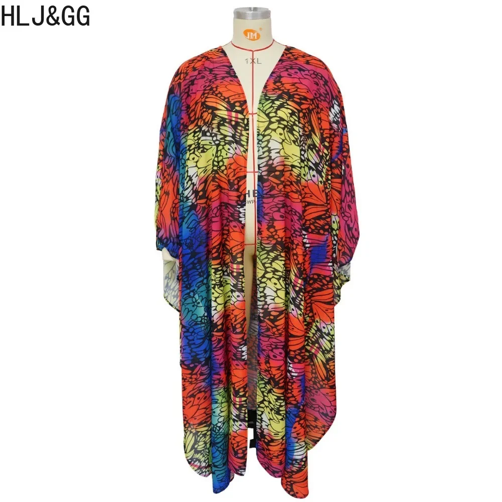 HLJ&GG Fashion Vintage Pattern Printing Cardigan Women Loose Long Shirt Cloak Spring Female Half Sleeve Holidays Streetwear Tops