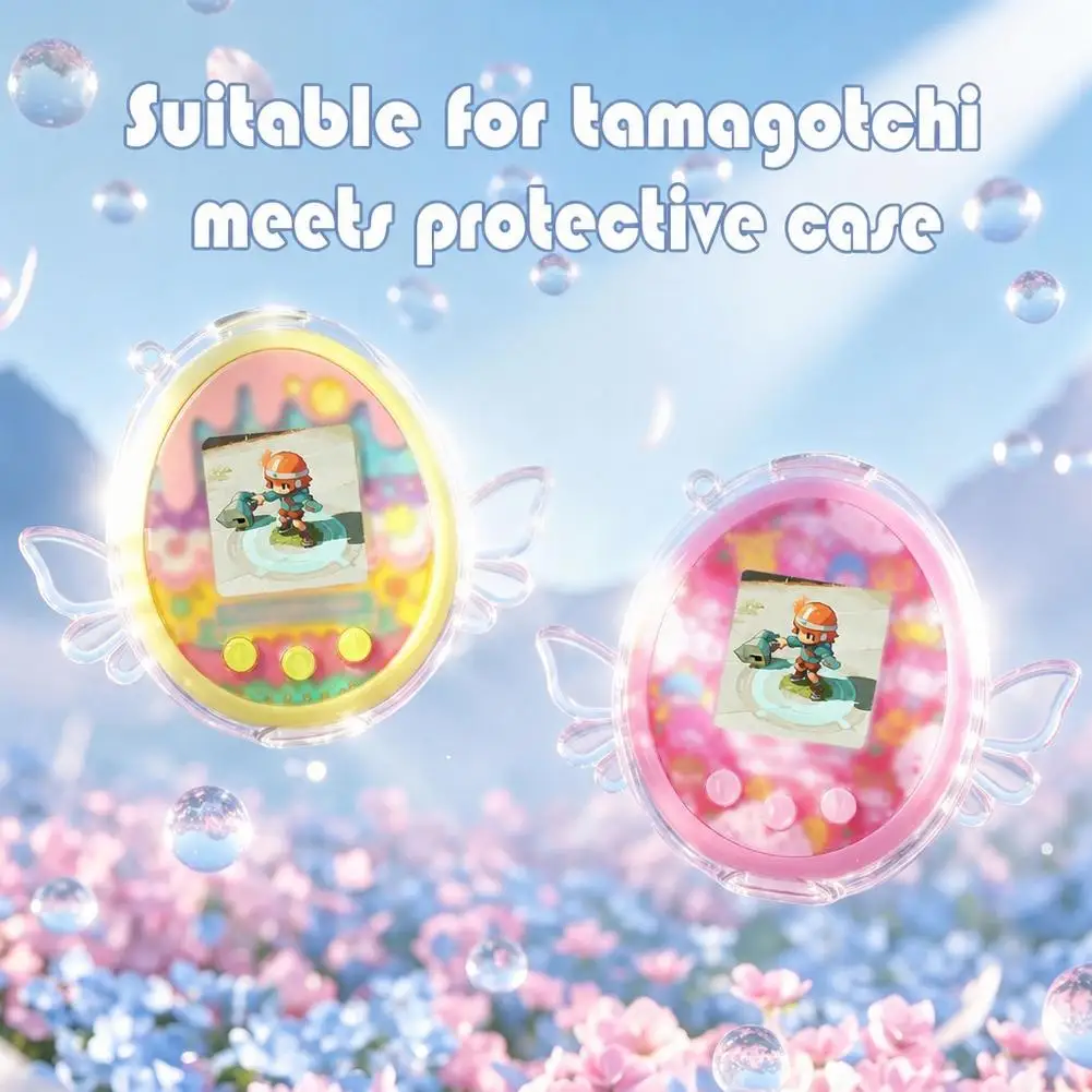 Robuste PC-Hülle für Tamagotchi, kombiniert mit einer transparenten Schutzhülle und einem Schreibtischständer mit Engelsflügeln, wasserabweisend und stoßfest. – Detail 10