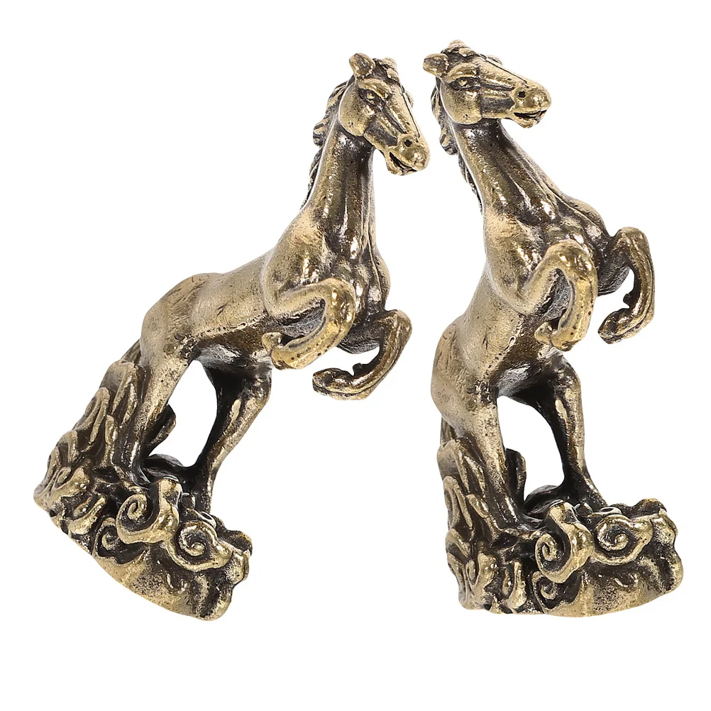 

2Pcs Brass Horse Feng Shui Statue Meticulously Crafted Metal Horse Ornament for Home Decor Prosperity Gift Idea