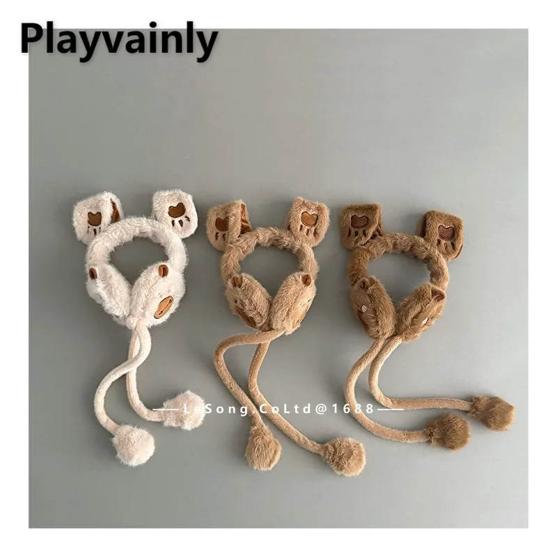 

2025 New Toddler Kids Cartoon Bear Plush Ear Earmuffs Winter Boys Girls Cute Animal Beige Khaki Brown Warm Ear Muffs H2680