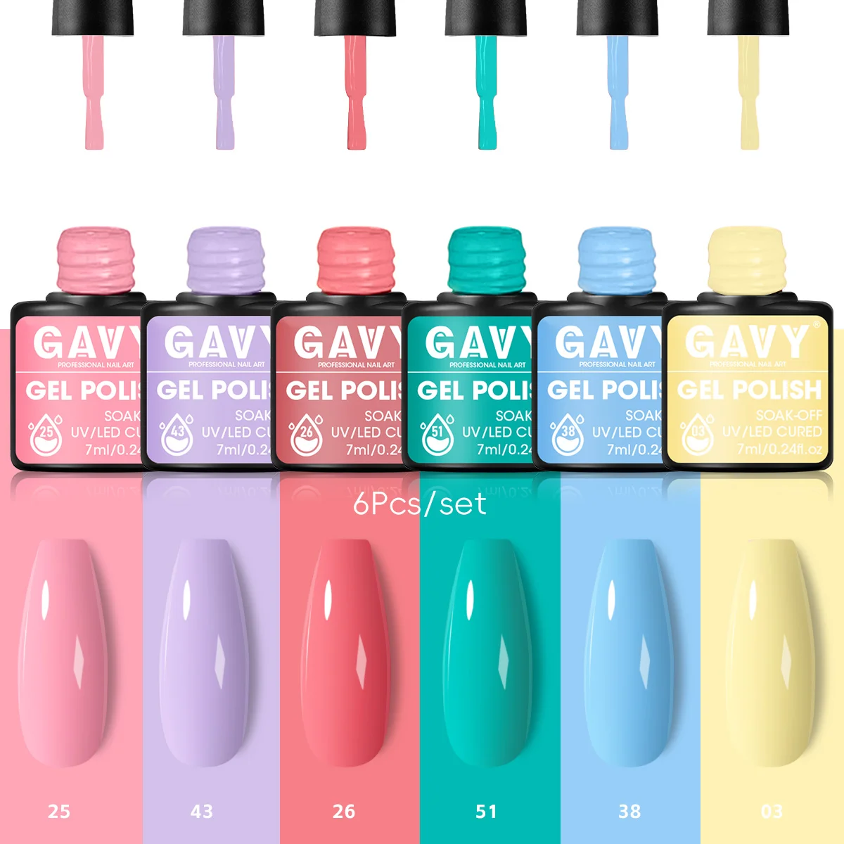 6Pcs Macaron Pastel Gel Nail Polish Set Candy Light Shades Soak Off UV LED Semi Permanent Manicure Kit