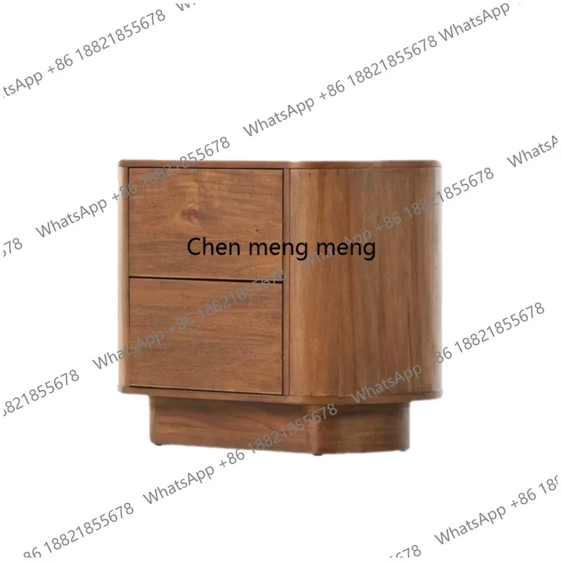 

Medieval bedside table Round solid wood bucket cabinet White wax wood oval special-shaped design cabinet