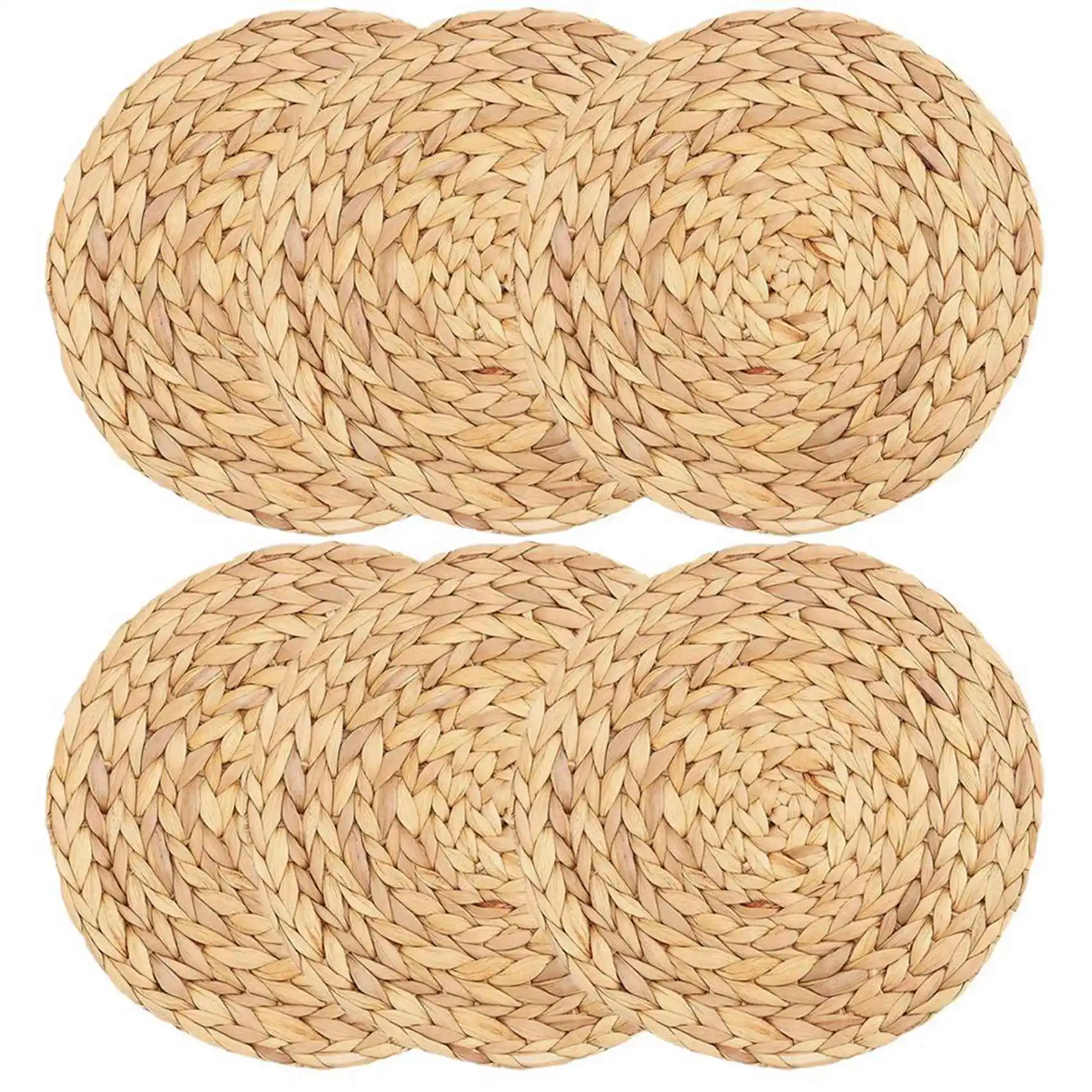 

AT63-2X Round Woven Placemats, Water Hyacinth Woven Rattan Placemats Round Braided Rattan Tablemats Non-Slip Insulation Pads
