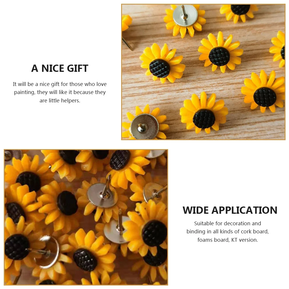 30Pcs Sunflower Map Pins Decorative Resin Iron Thumb Tacks for Home Office DIY Bulletin Board Decor Multi-Function Push Pins