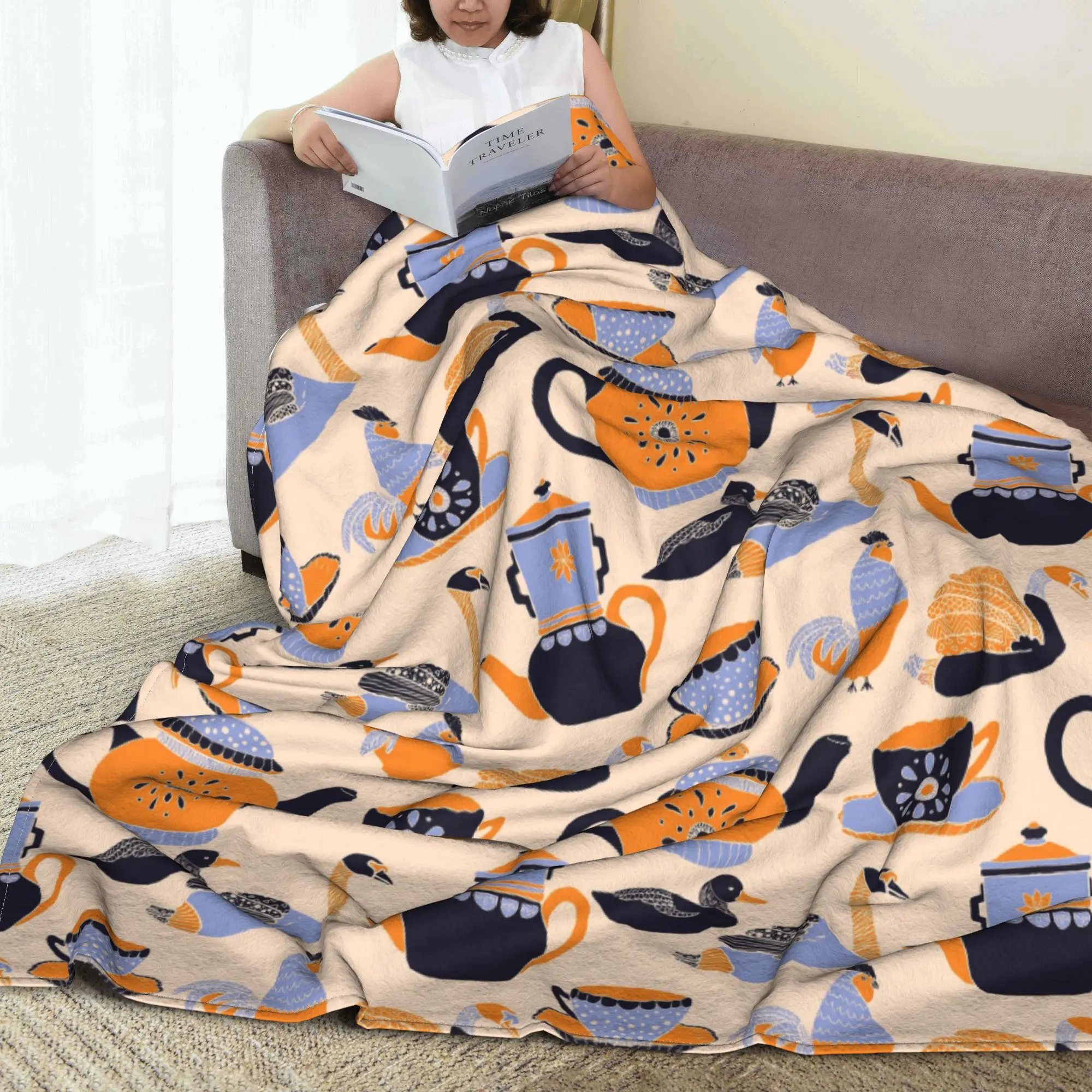 Folk Farm Tea Time Autumn Blanket Portable Flannel Sofa Throw Blanket for Home Bedroom Travel Throws Bedspread Quilt