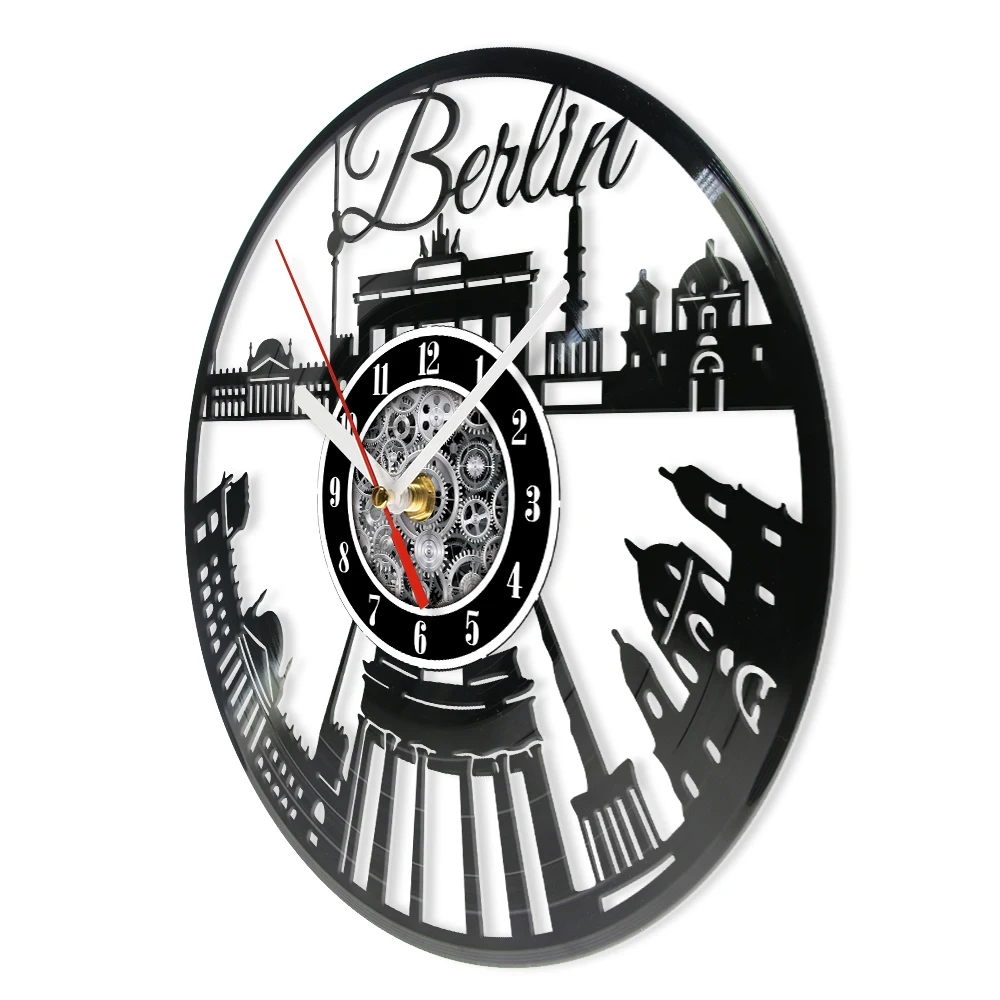 Berlin Skyline Laser Cut Longplay Vinyl Record Wall Clock Deutschland Cityscape Germany Wall Art Decorative Clock Travel Gift