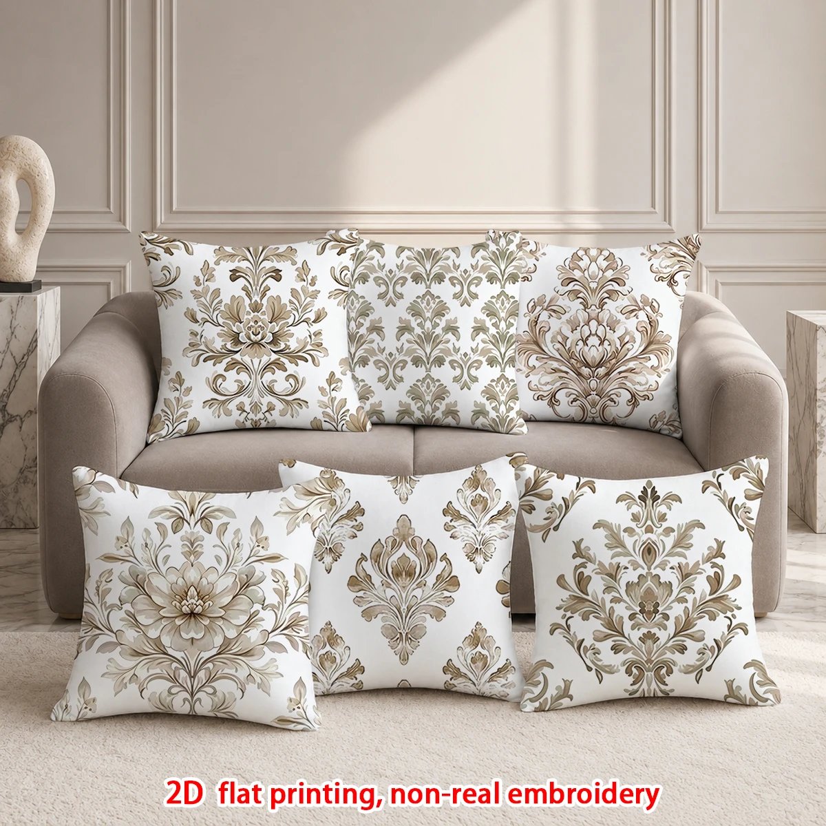 1pc  Vintage Damask Floral Throw Pillow Covers, Neutral Tone Decorative Square Cushion Cases for Sofa Bedroom Living Room