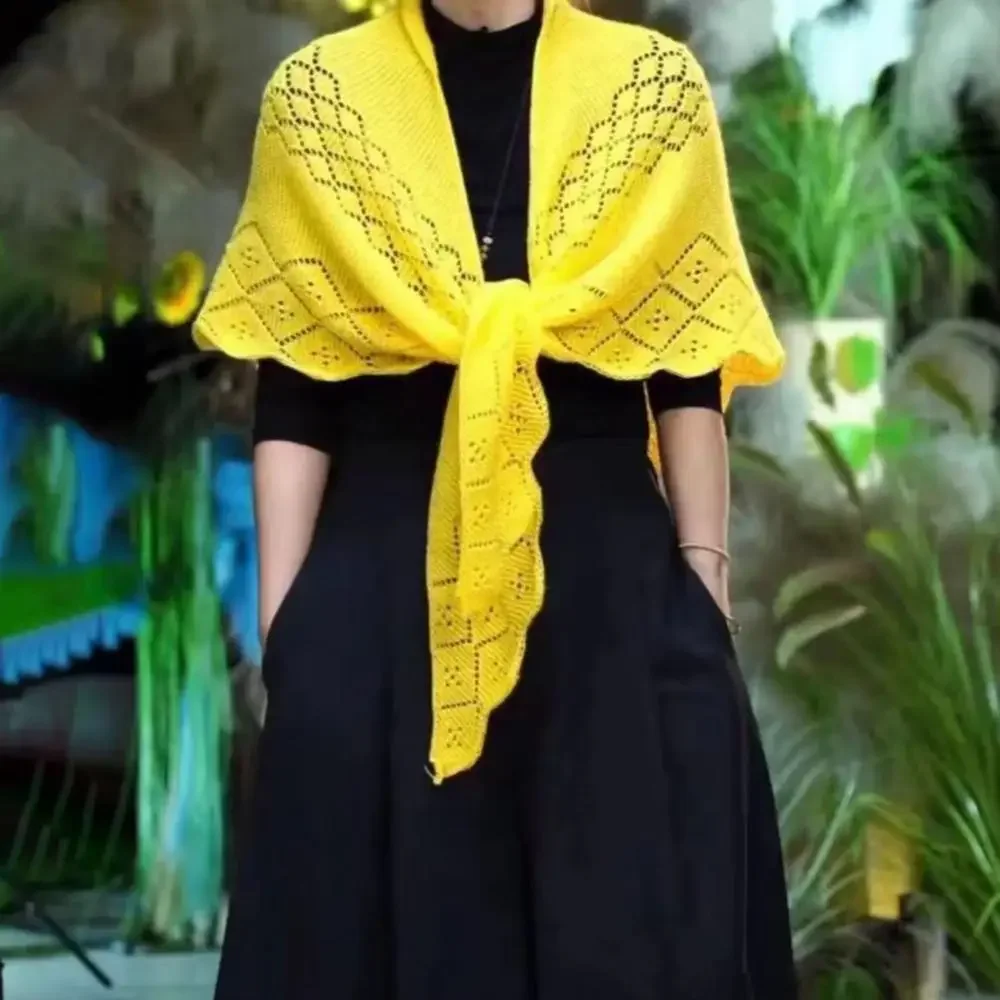 

Hollow Shawl Open Knitted Pattern Shawl Wrap Lady Cardigan Women Knitting Shawl Solid Color Fringe Design Lightweight Versatile