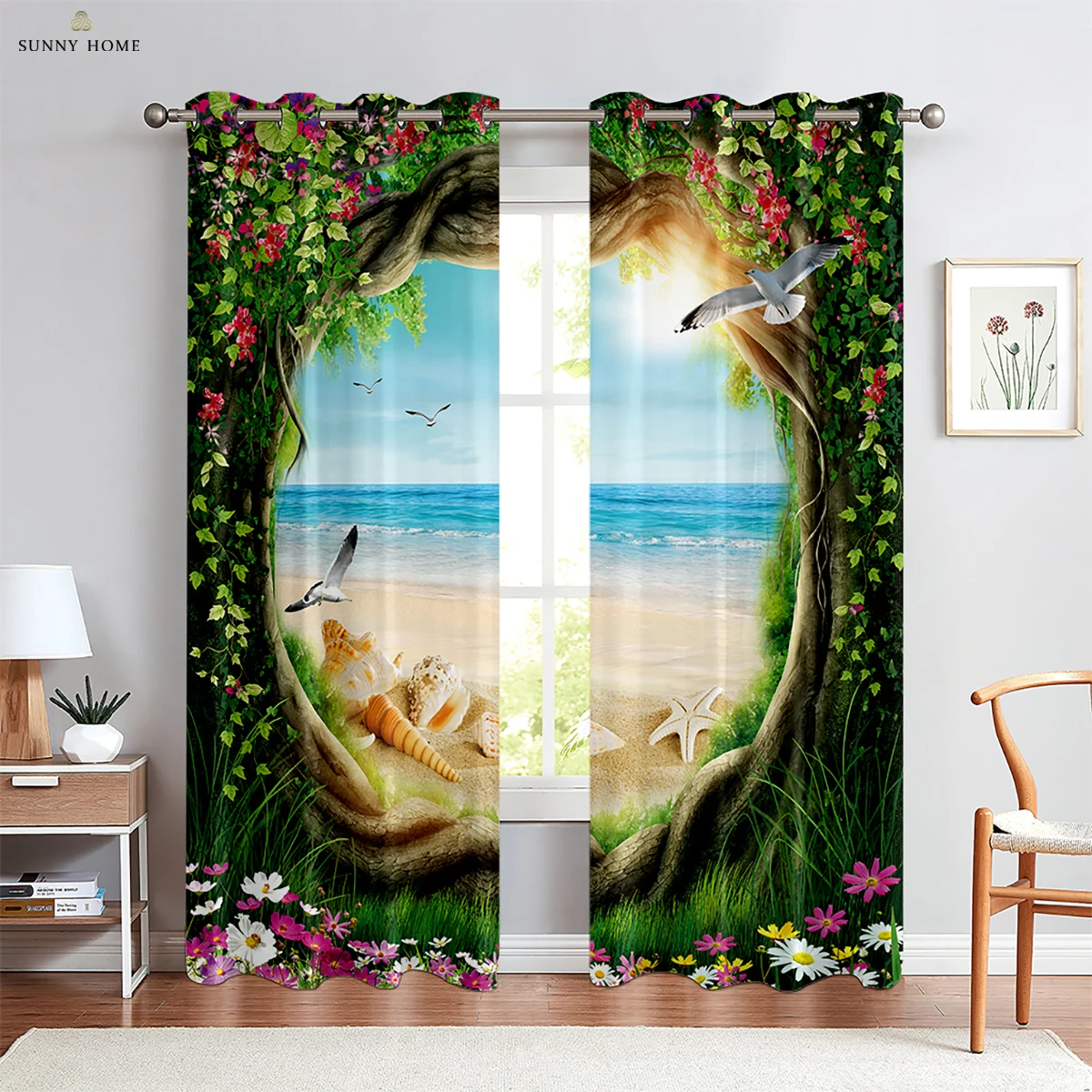 

Sea View Printed Curtains Outside The Window Seaside Landscape Pattern Bedroom Living Room Balcony Curtains Can Be Customized