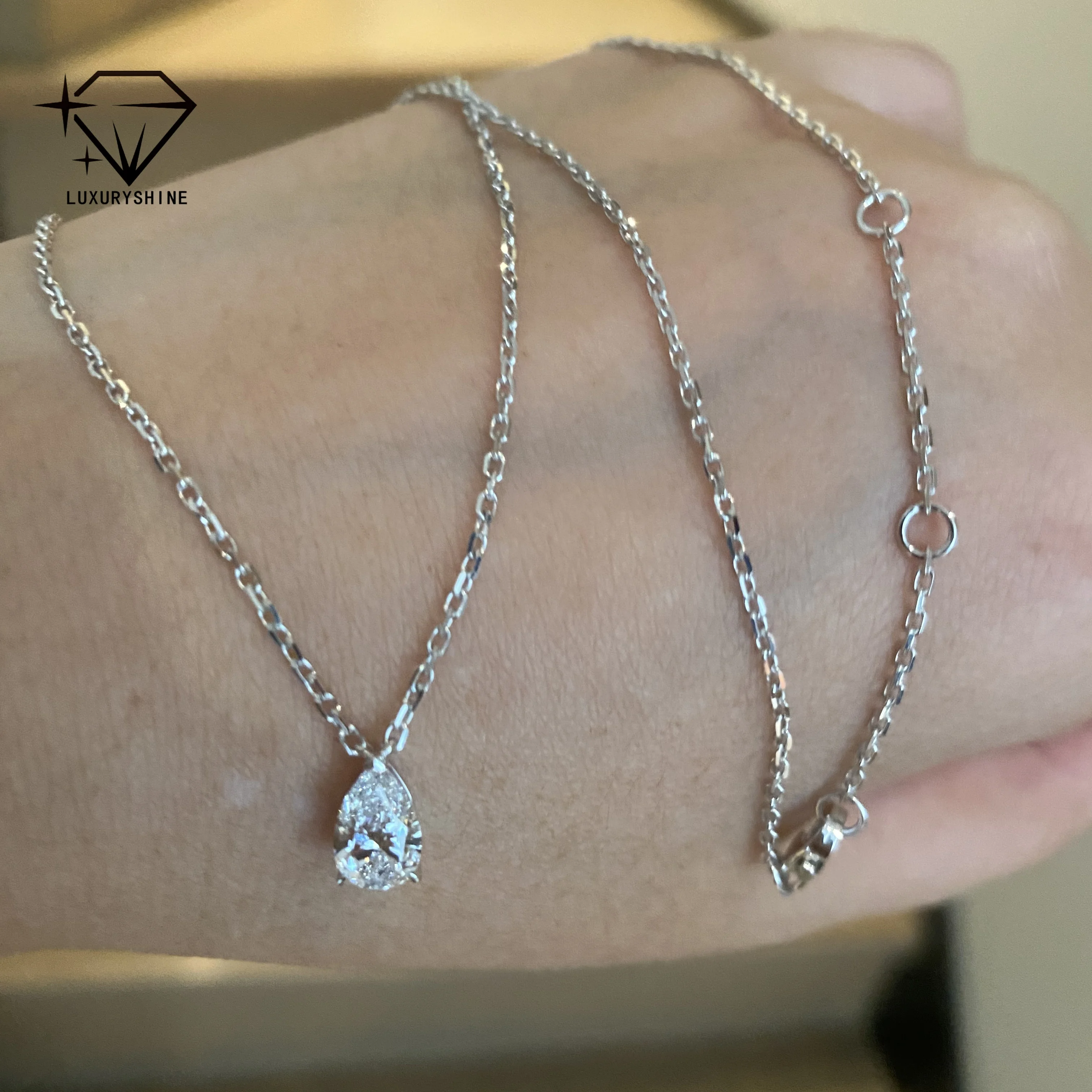 

LuxuryShine 0.7CT Pear Cut Lab Grown Diamond Necklace VVS2 Clarity D Color 18K White Gold Pendant custom Jewelry