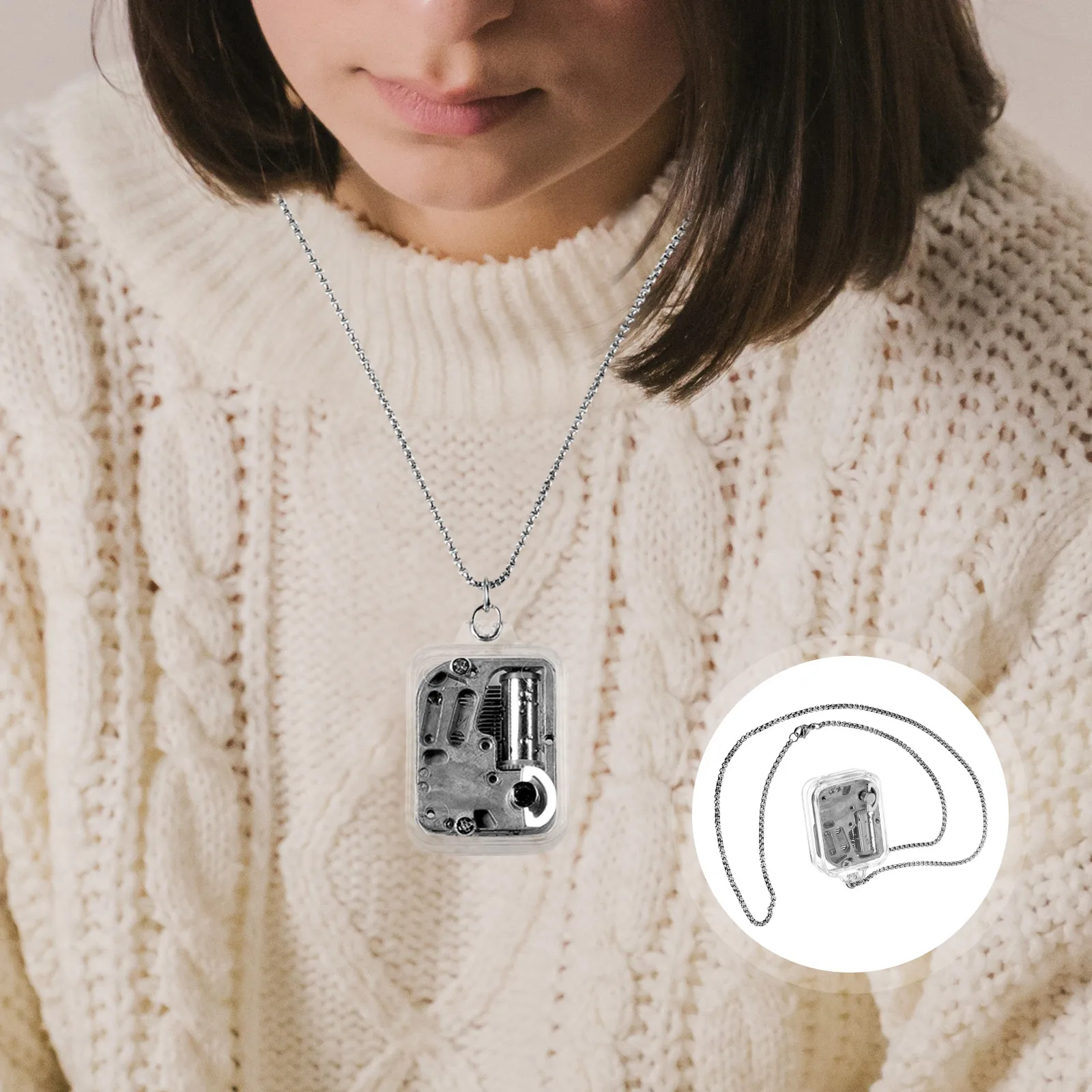

Creative Music Box Necklace Pendant Durable Mini Musical Instrument Neck Chain Unique Jewelry Decor Small Choker Wearable Charm
