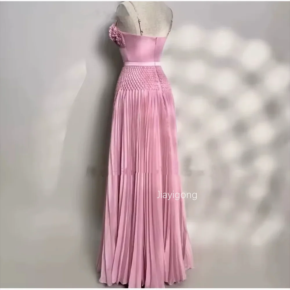 Customized  Modern Style Chiffon Flower Pleat A-line Square Neck Long Bespoke Occasion Evening Dresses Luxury Pastrol