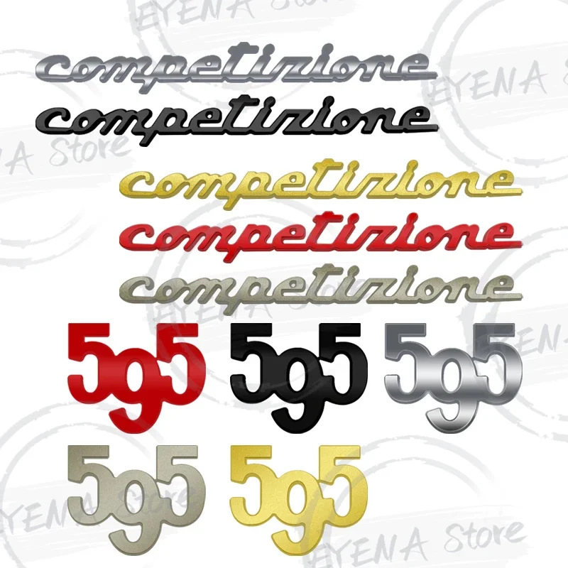 595 Competizione Logo Lettering Metal Badge Stickers Car Rear Trunk Body Emblem For 500 Abarth 695 Punto Bravo Stilo Tipo Panda