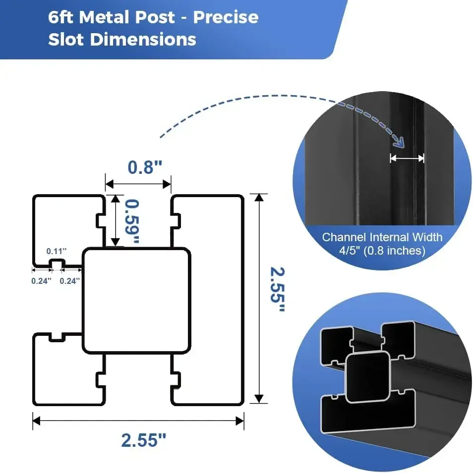 6FT Heavy Duty Aluminium Fence Post, No Dig Metal Post for Outdoor Privacy Fence Panels Compatible with Wood Slats and Composite