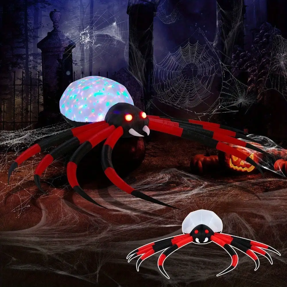 

12FT Giant Halloween Inflatables Spider Yard Decorations with Rotating LED Light