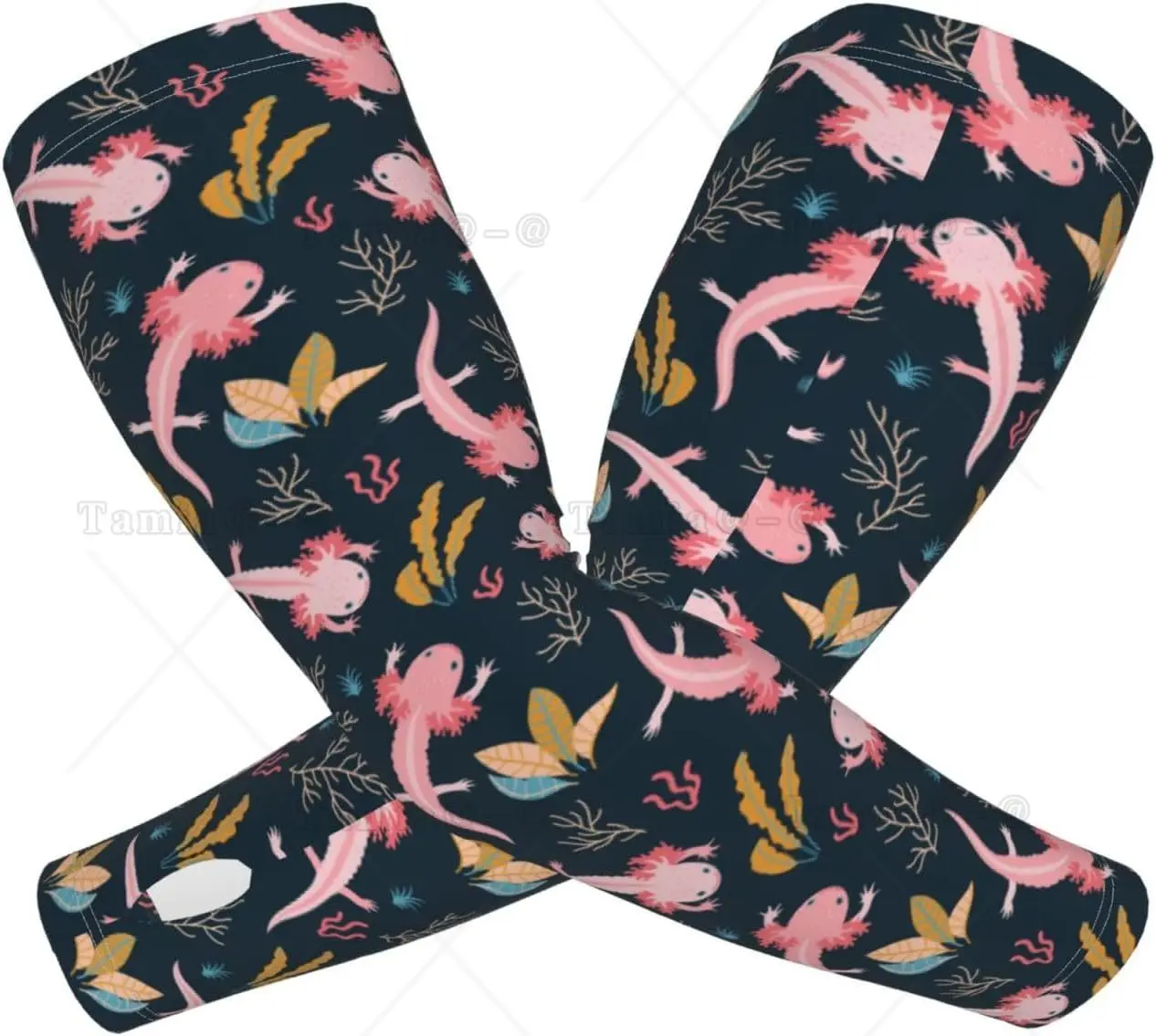 Cute Axolotl Cooling Arm Sleeves for Men & Women Sunscreen Arm Cover with Thumb Holes for Gardening Outdoors