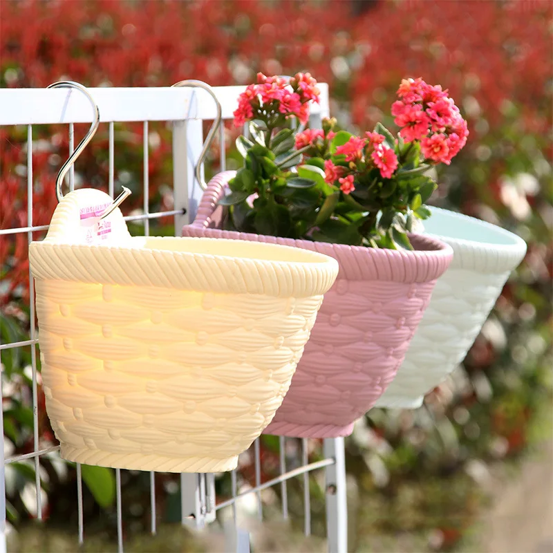 

Flower Pot Wall Hanging Flower Pot Plastic Imitation Rattan Balcony Fence Pole Hanging Flower Pot Hanging Pot Small