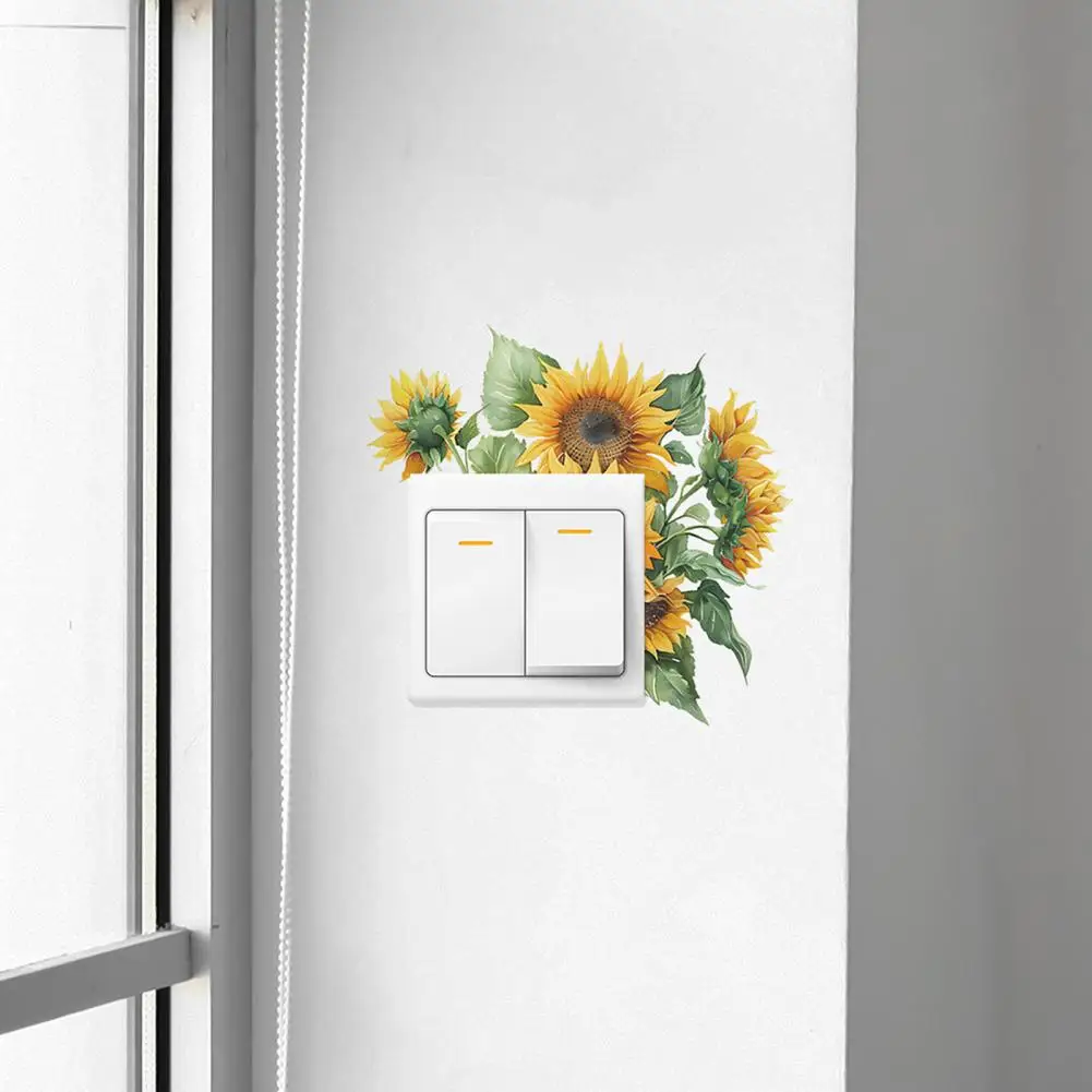 Sunflower Switch Sticker Removable Self-adhesive Waterproof PVC Living Room Bathroom Light Switch Wall Socket Outlet Decoration