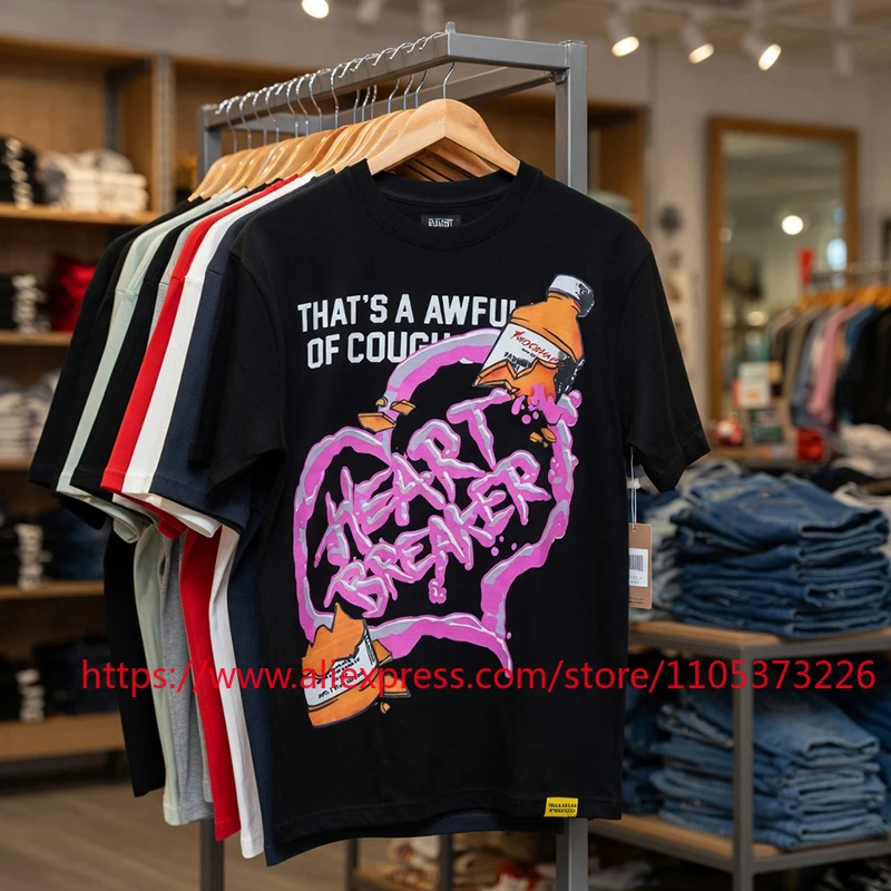 2026 New THAT'S A AWFUL LOT OF COUGH SYRUP Men's T-Shirt Heartbreak Print Short Sleeve Loose Casual Top Fast Deliver