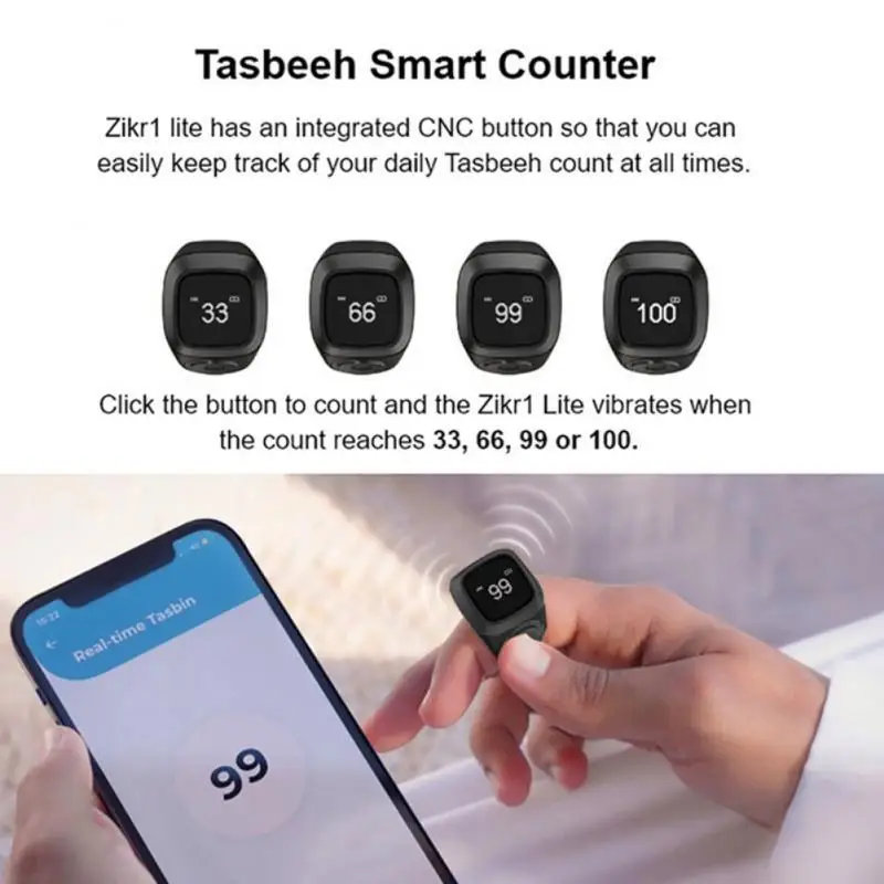 RYRA Muslims Zikr Ring Aluminum Alloy Digital Tasbih Smart Counter Zikr Ring With Charging Case Vibration Reminder Bluetooth APP