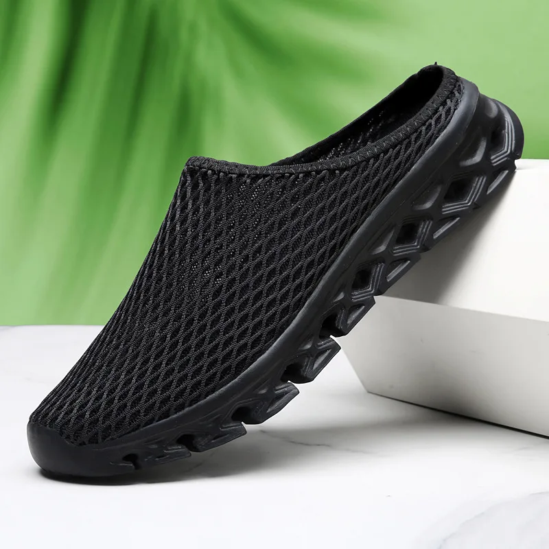 

One Pedal Lazy Bag Head Half Slippers Women Wear Summer Mesh Women Walk Cool Slippers Large Size Sports Half