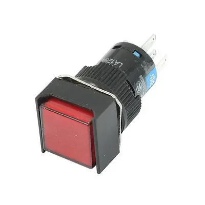 16mm Panel Mounted 5-Pin 220V LED Momentary Red Square Push Button Switch SPDT