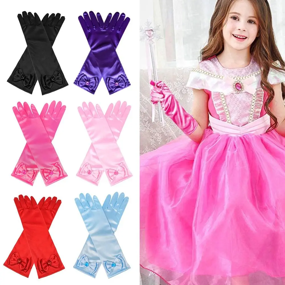 Dress Children's Wear Satin Sequins Children Long Gloves Princess Skirt Accessories Stage Gloves Full Finger Mittens