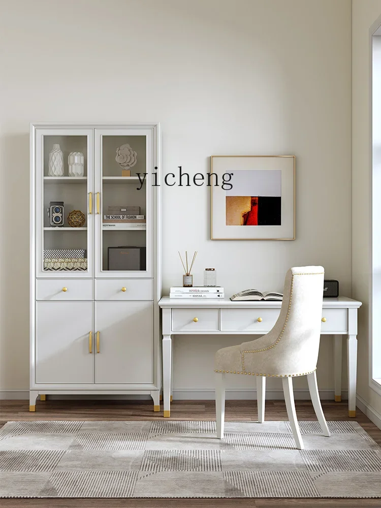American light luxury two-door bookcase with glass door solid wood study furniture set combination