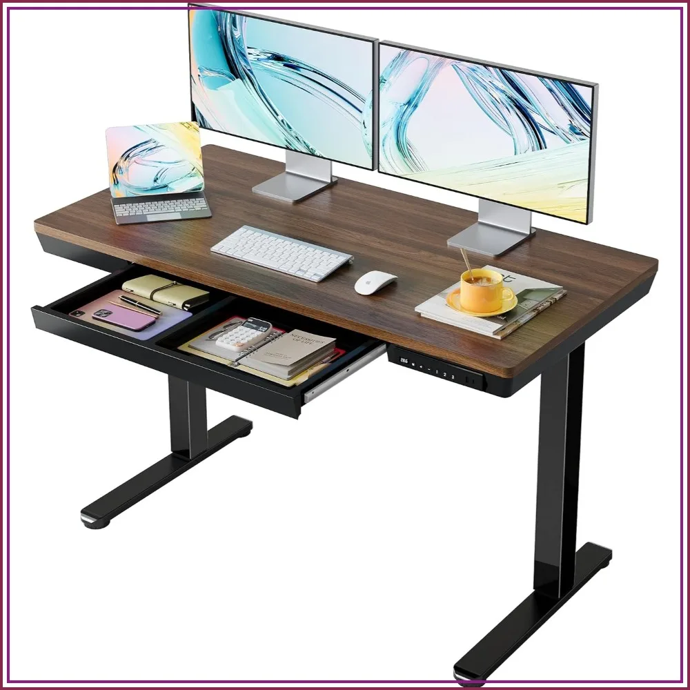 Electric Standing Desk 48 x 24 Inch with Drawers, USB Ports, Sit Stand Up Desk, Black Walnut
