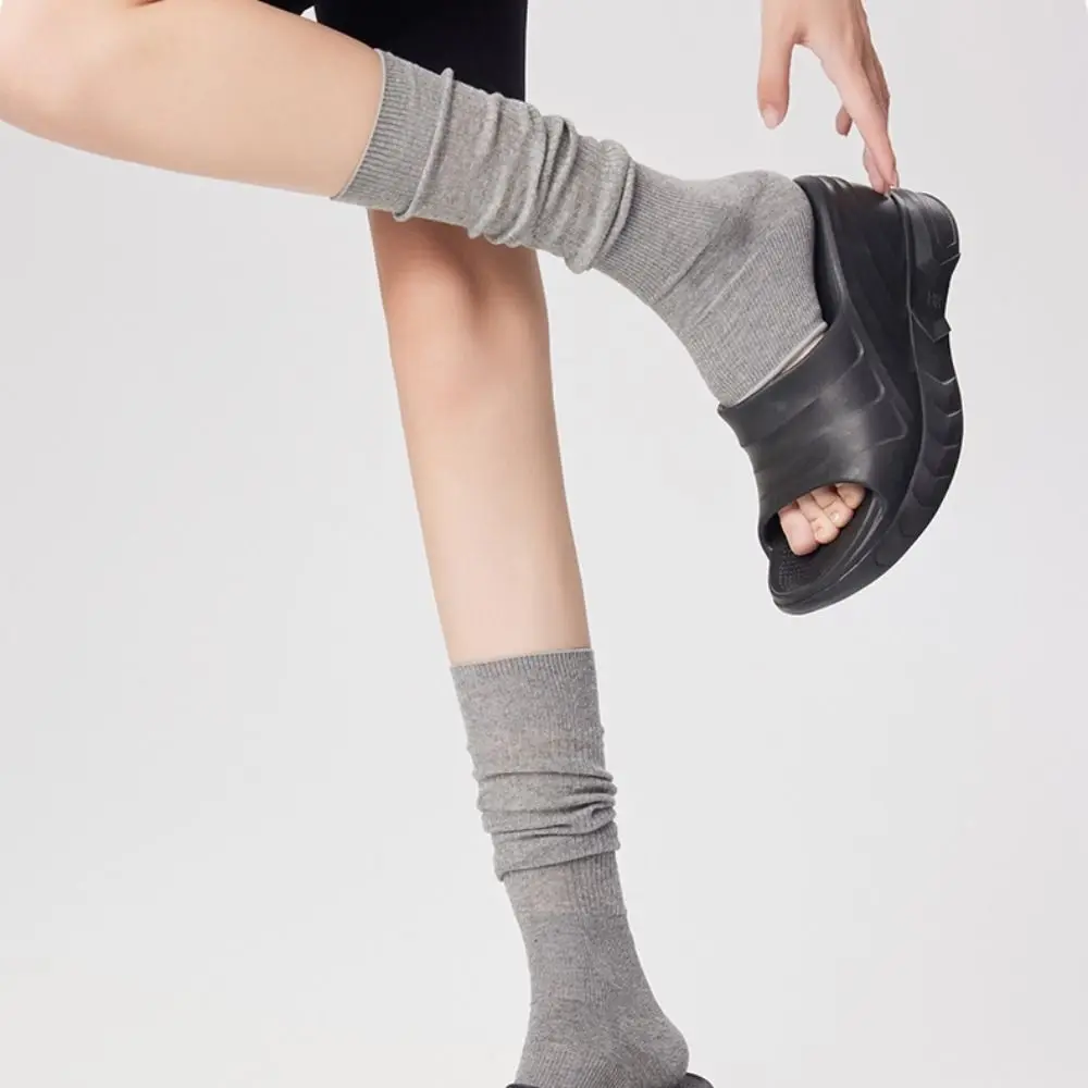 All Match Lolita JK Calf Socks Solid Color Ultra-Thin Knee High Socks Breathable Cotton Mid-tube Stocking Summer