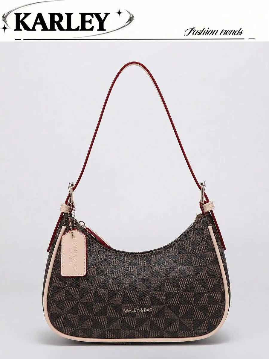 

Fashion Crescent Shoulder Bag Y2K Underarm Bag Plaid Pattern Women Handbag Leather Feel Crossbody Bag