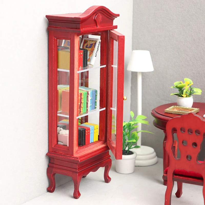 1Pc 1:12 Dollhouse Simulation Wooden Cabinet Display Cupboard Model Dollhouse Miniature Bookcase Furniture Decor Dolls House Toy