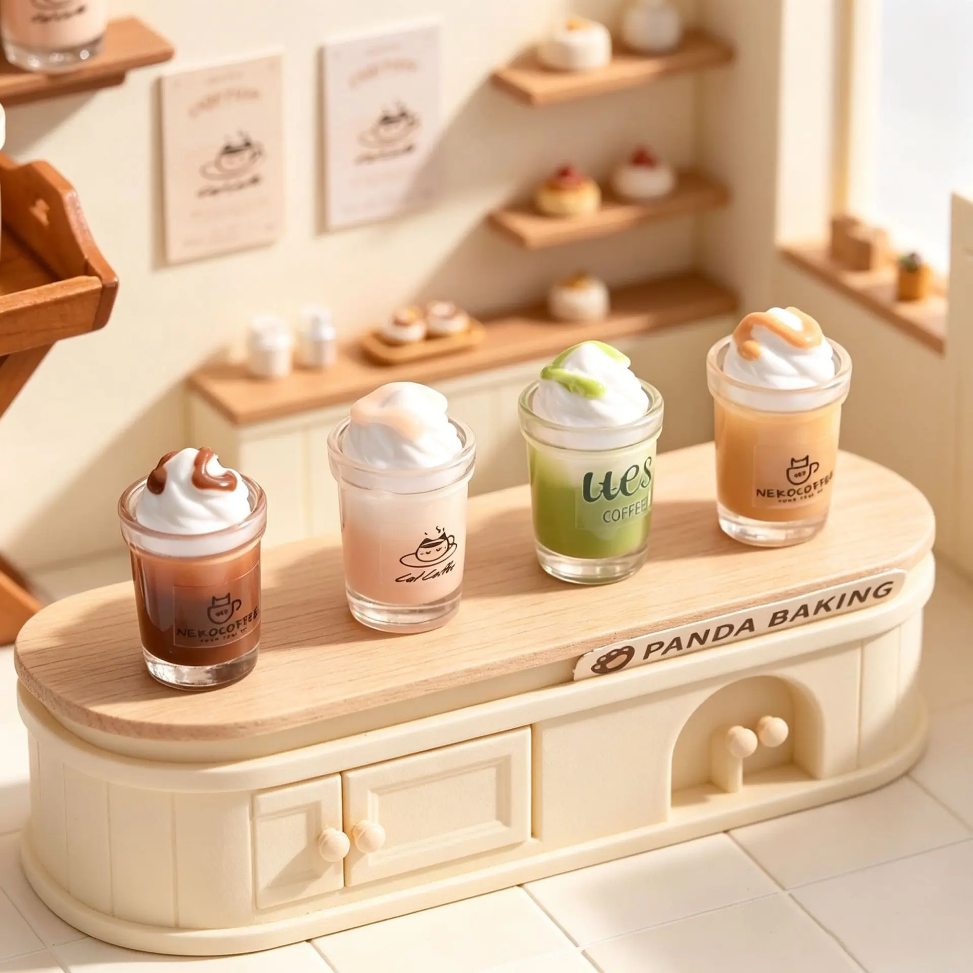 4pcs Mini Snow Cap Strawberry Milk Foam Coffee Drink Dessert Models Miniature Food Resin DIY Accessories Car Hanging Decoration