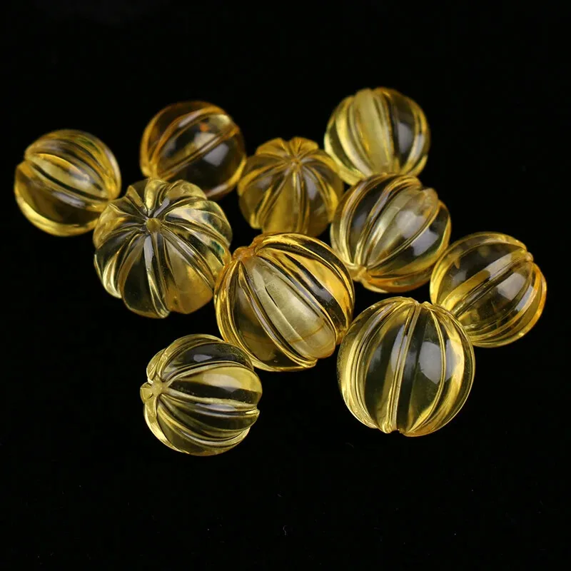 1piece AMBER YELLOW ROUND carved pumpkin full hole  for DIY jewelry making loose beads FPPJ wholesale  nature