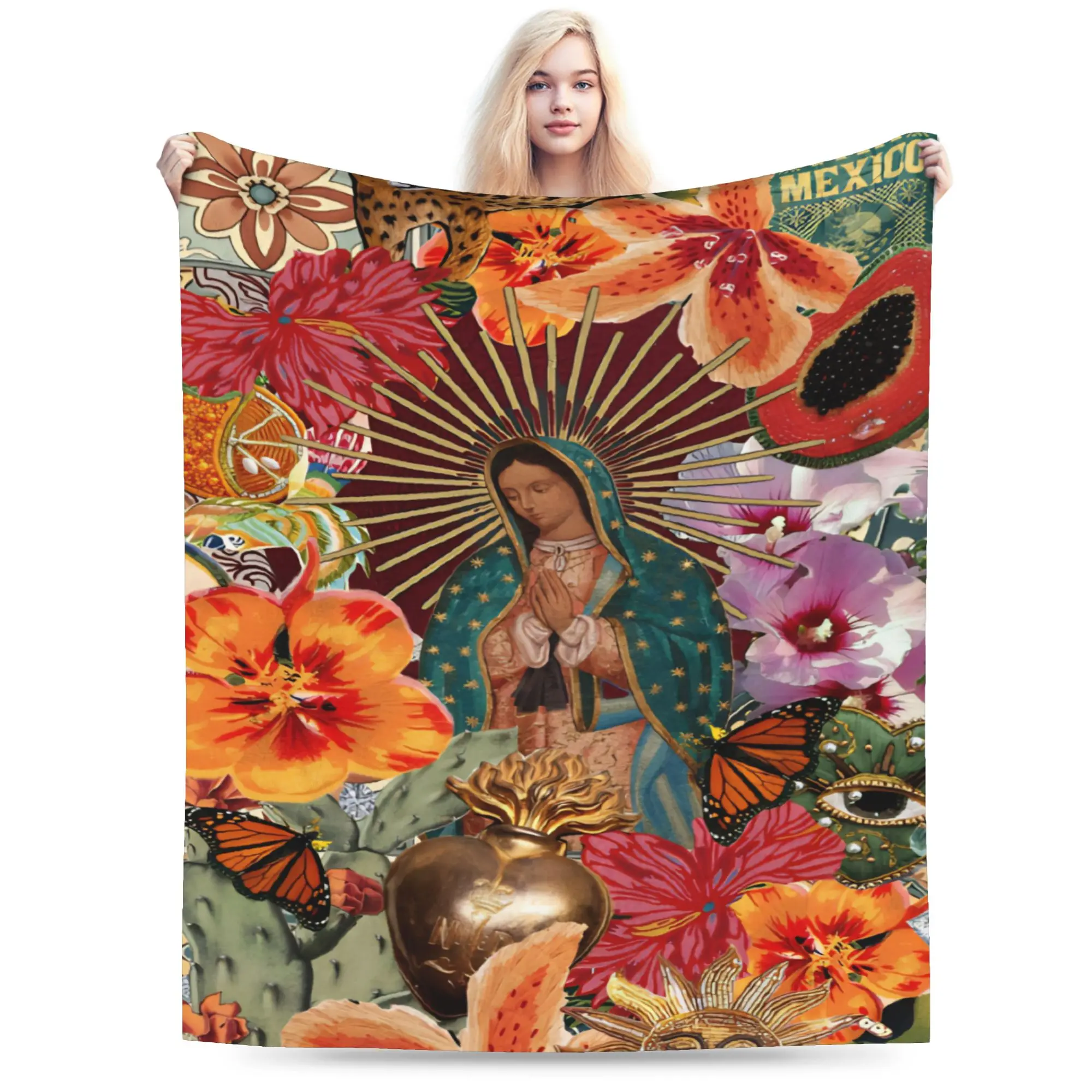 Virgin Our Lady of Guadalupe Mexican Throw Blanket for Couch  Fuzzy Soft Plush Blanket 50x60 Inch Multi-size Bedspreads