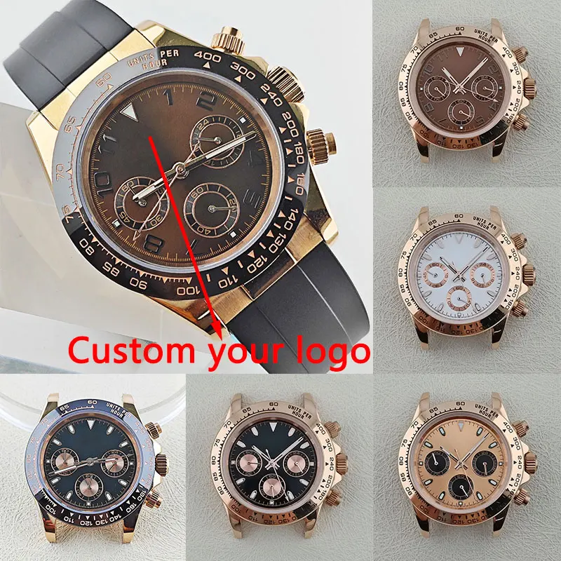 

Корпус VK63 из розового золота 39,5 мм, индивидуальный логотип, циферблат, хронограф, корпус часов, подходит для механизма VK63, сапфировое стекло, нержавеющая сталь 316L